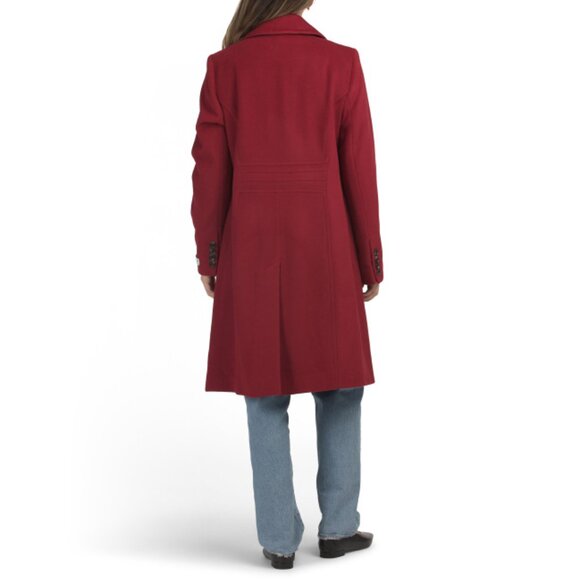 ANNE KLEIN Red Wool And Cashmere Blend Single Breasted Walker Coat - Picture 2 of 2